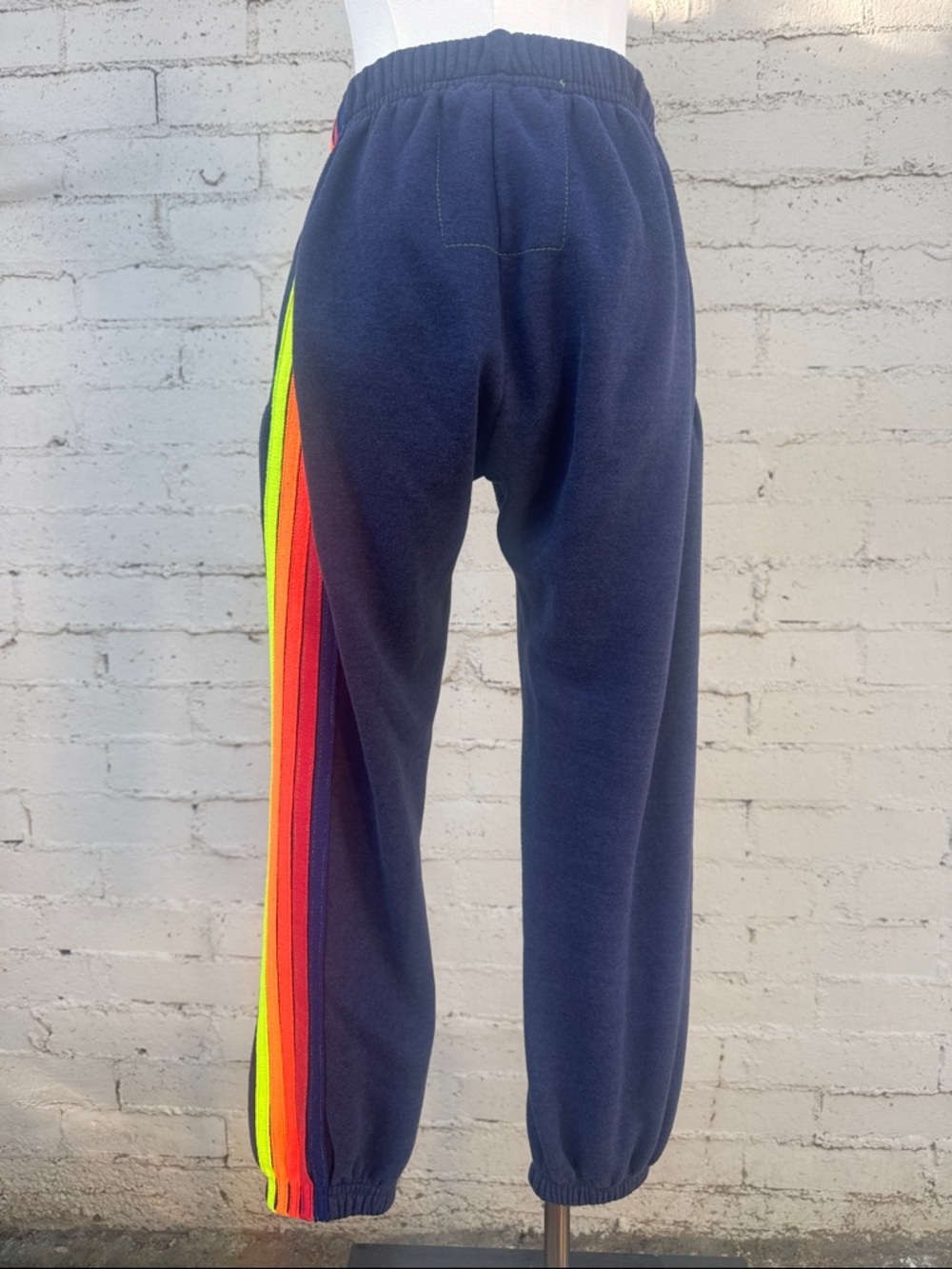 Aviator Nation 5 Stripe Sweatpants Heather Navy Neon Rainbow Size S - Picture 7 of 14